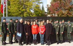 Memorial at Northeastern University in honor of Rob. Bob & Stacey Pirelli in front row. (Photo courtesy of Weapons Sergeant Scott)